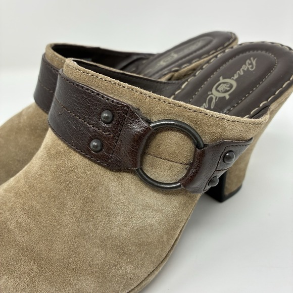 Born Crown Tan Brown Buckle Leather Suede Slide Mule Clogs Y2K Heel Womens 7 - Picture 6 of 13